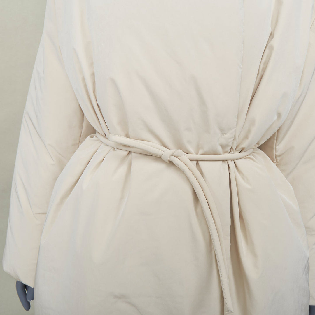 AMOMENTO ivory polyester quilted drawstring waist long padded outerwear coat OS