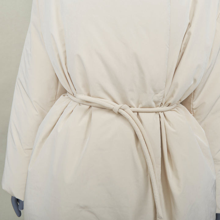 AMOMENTO ivory polyester quilted drawstring waist long padded outerwear coat OS