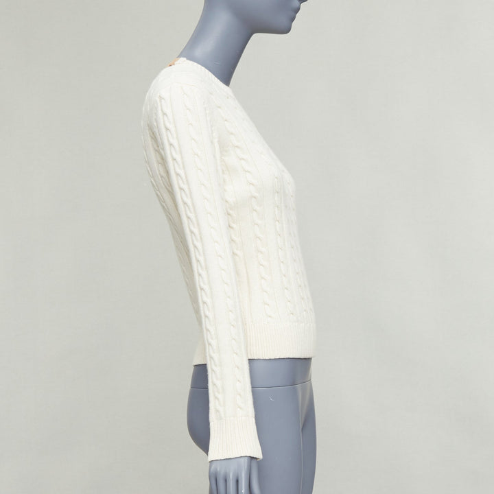 LOEWE ecru wool cotton anagram cable knit cropped sweater XS