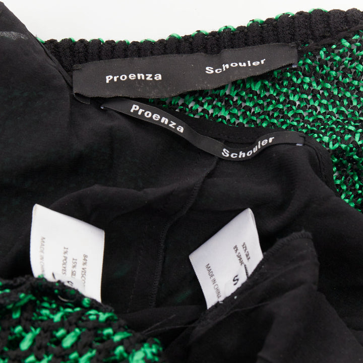 PROENZA SCHOULER 2016 green black asymmetric lattice crochet knit dress S