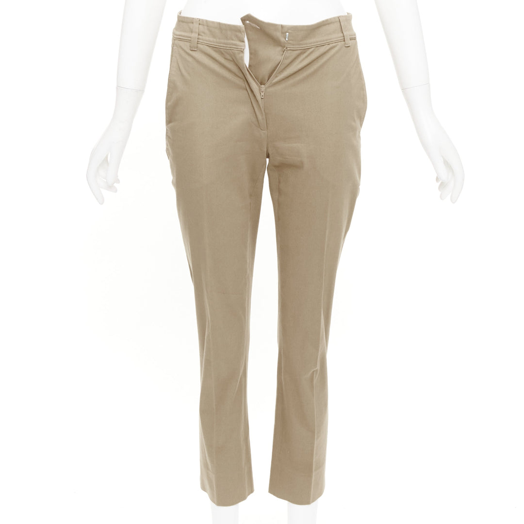 VALENTINO khaki tan cotton slim leg ankle crop slash flap pockets pants IT36 XXS