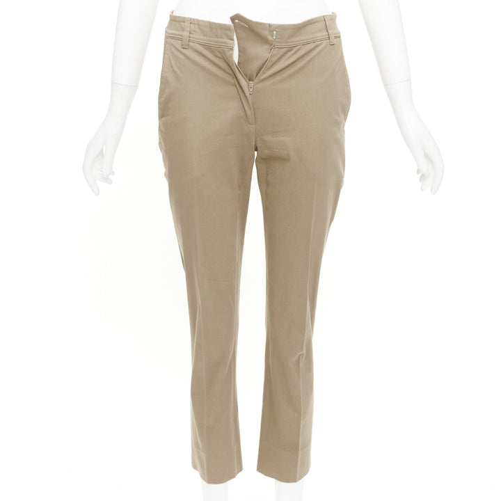 VALENTINO khaki tan cotton slim leg ankle crop slash flap pockets pants IT36 XXS