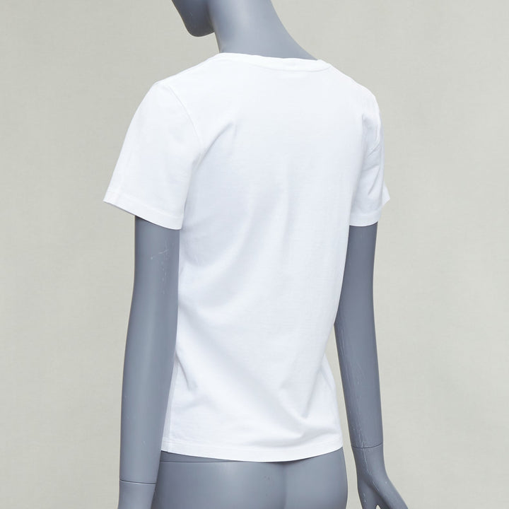 CELINE white cotton black big logo crew neck fitted tshirt XS