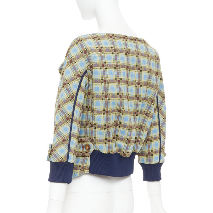 PRADA 2017 Runway blue green check patch drape collar jacket IT38 XS