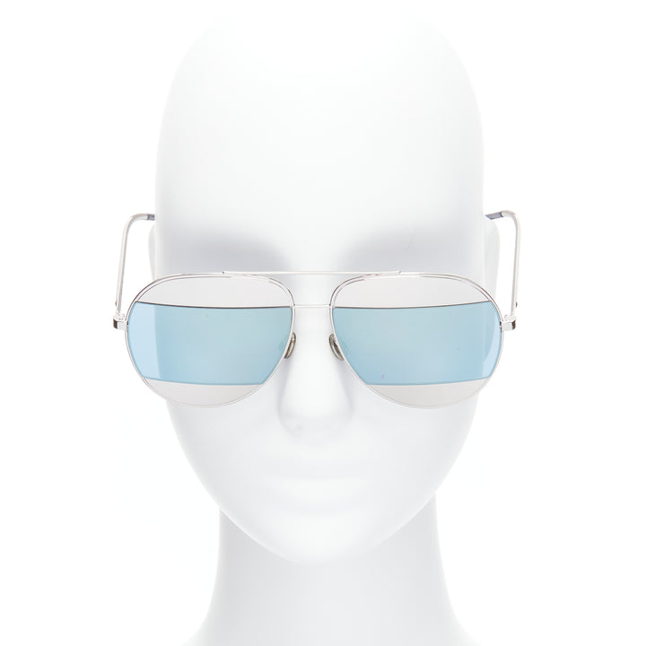 CHRISTIAN DIOR Split 0103J CD logo silver blue striped aviator sunglasses