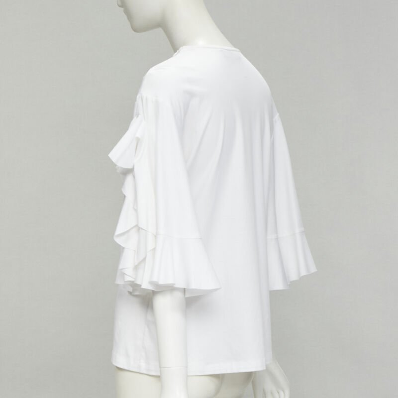 ELLERY white wide ruffle sleeves cut out side cotton tshirt US4 S