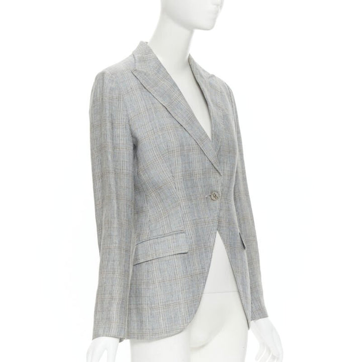 DOLCE GABBANA blue check wool tweed one button cutaway blazer pant suit IT42 M