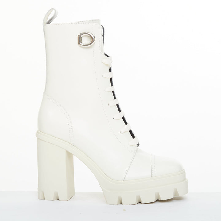 GIUSEPPE ZANOTTI Cubalibre white leather chunky block heel ankle boots EU39