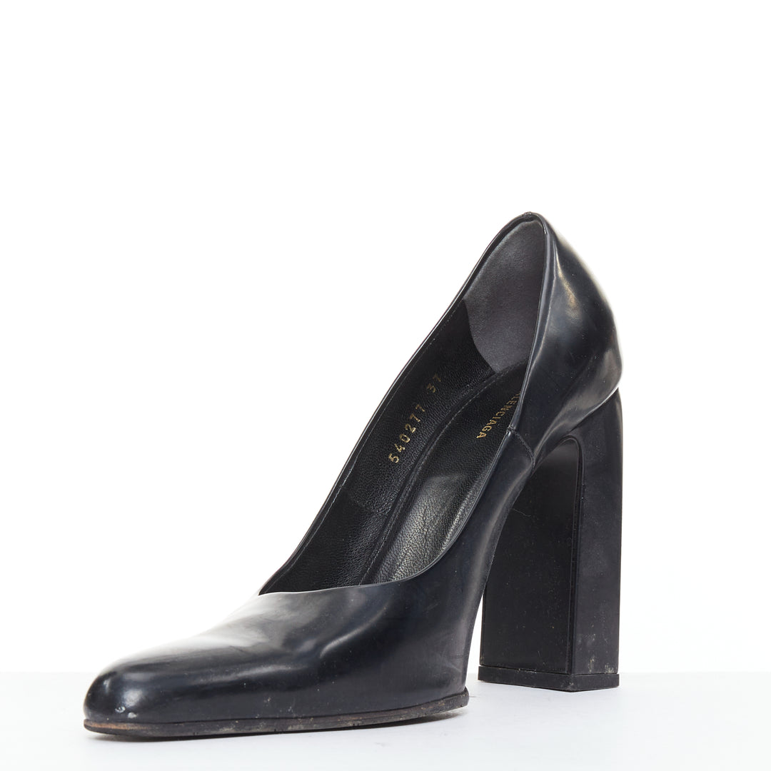 BALENCIAGA black calfskin leather elongated toe box block heel pump EU37