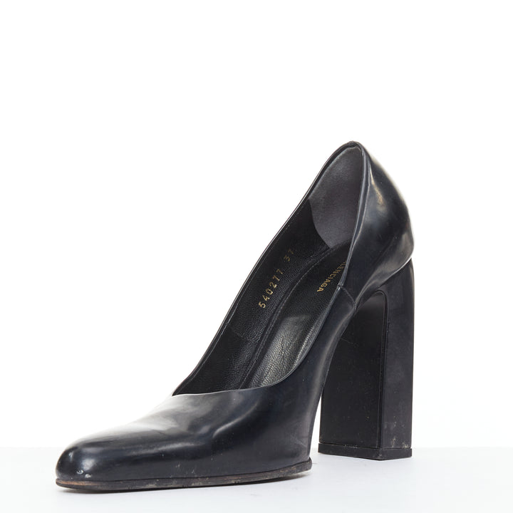 BALENCIAGA black calfskin leather elongated toe box block heel pump EU37
