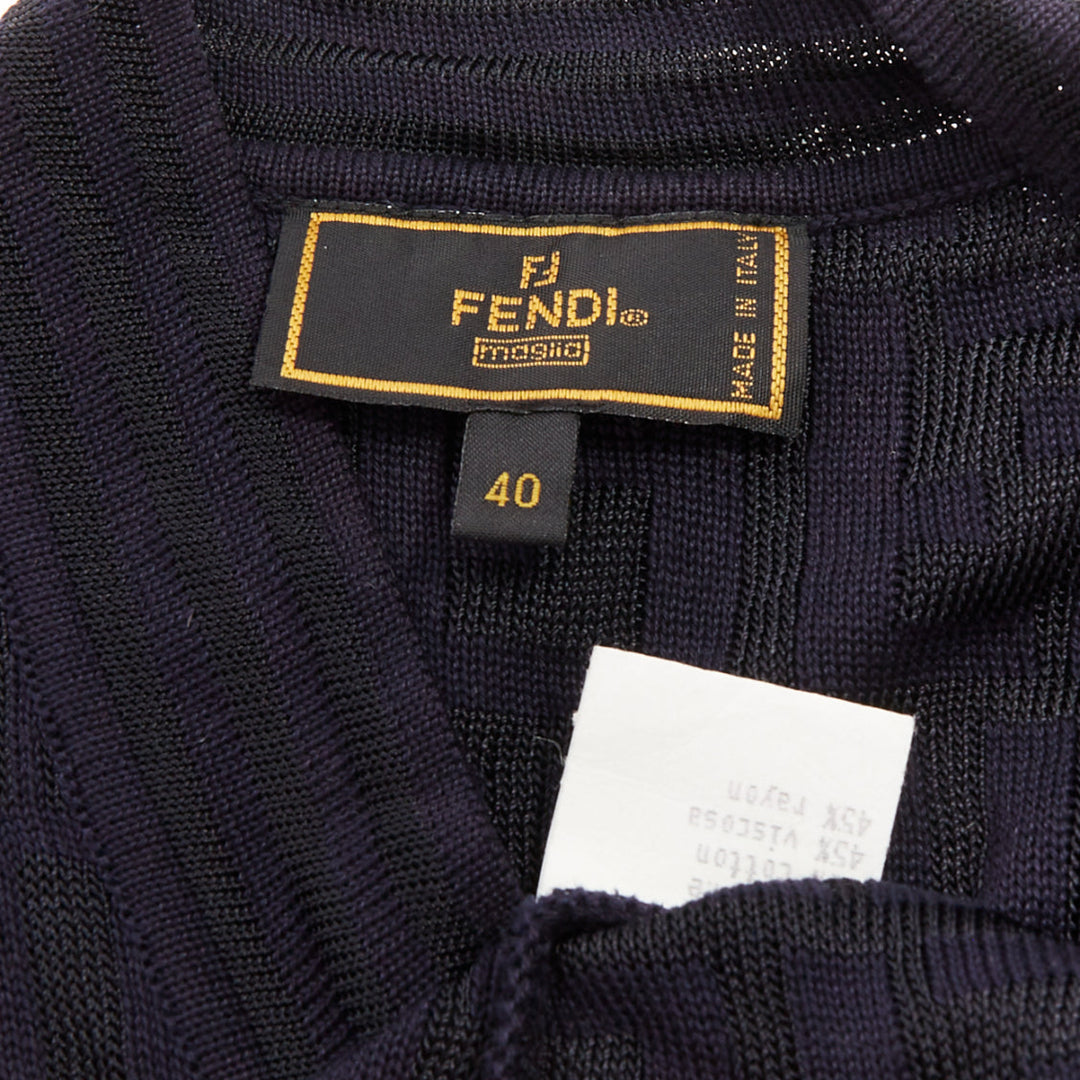 FENDI 1990s Maglia Vintage black navy FF Zucca monogram knit vest top IT40 S