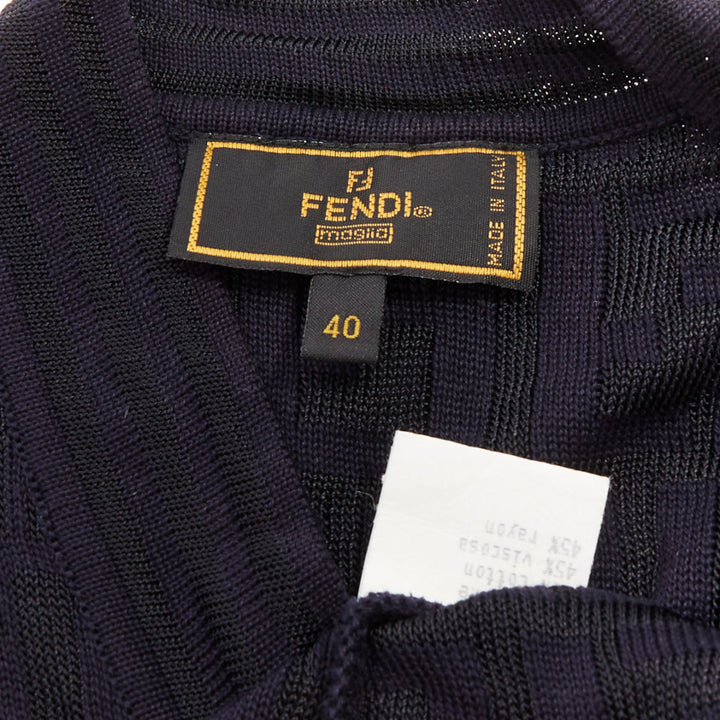FENDI 1990s Maglia Vintage black navy FF Zucca monogram knit vest top IT40 S