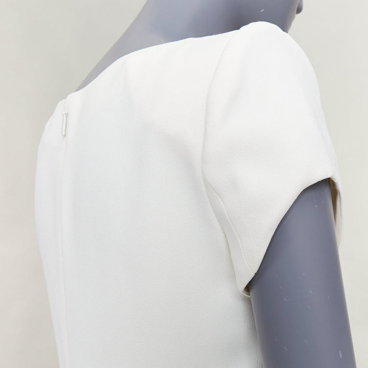 SAINT LAURENT 2012 cream crepe padded shoulder bateau neck mini dress FR34 XS