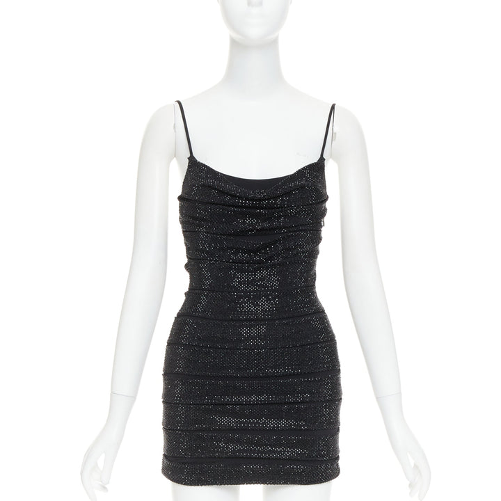 ALEXANDRE VAUTHIER  black crystal strass stretched panel bandage mini slip dress