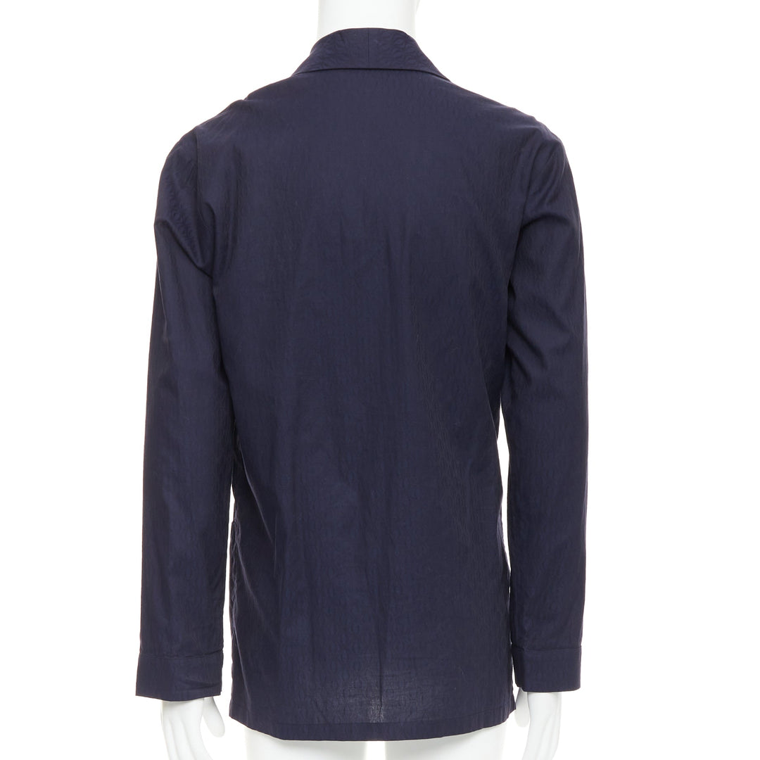 DRIES VAN NOTEN navy subtle printed cotton collared kimono overshirt IT44 XS