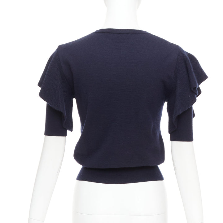 VIKTOR & ROLF navy cashmere silk ruffle sleeves cardigan sweater S