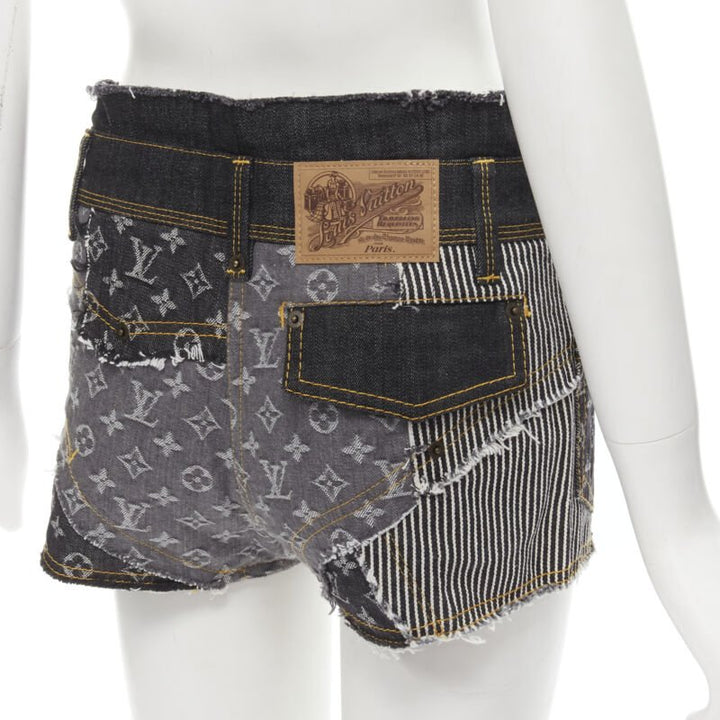 rare LOUIS VUITTON LV mongram jacquard raw cut patchwork shorts FR36 S