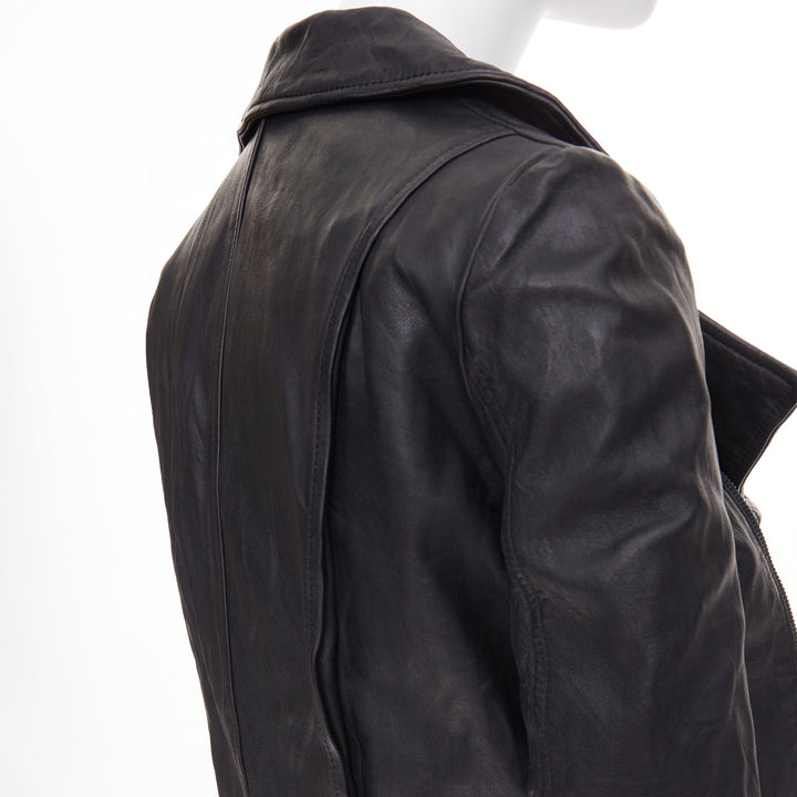 THE ROW 2017 black crinkled lambskin leather minimal biker jacketl XS