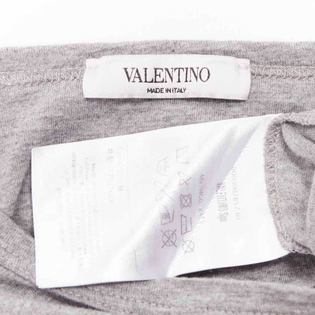 VALENTINO grey cotton multicolour Cuban Flower patch crew neck tshirt M