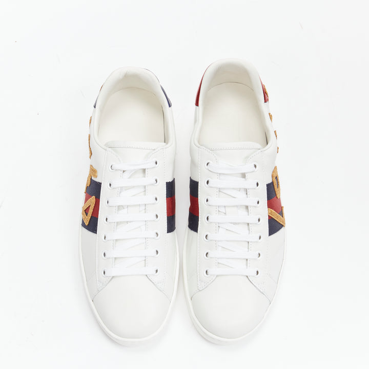 GUCCI Ace Loved gold letter patchwork white navy red web sneaker UK9 EU43