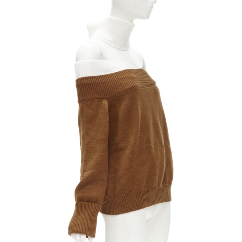 MONSE merino wool black brown slash off shoulder turtleneck collar sweater M