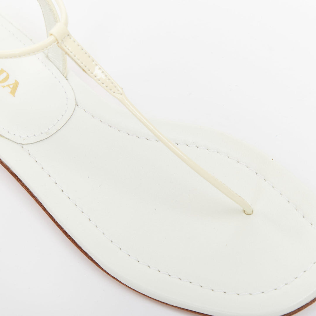 PRADA off white patent leather tstrap comfort thong slingback flat sandal EU37.5