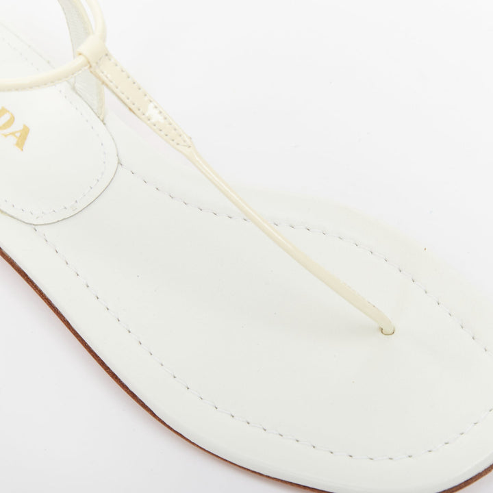 PRADA off white patent leather tstrap comfort thong slingback flat sandal EU37.5