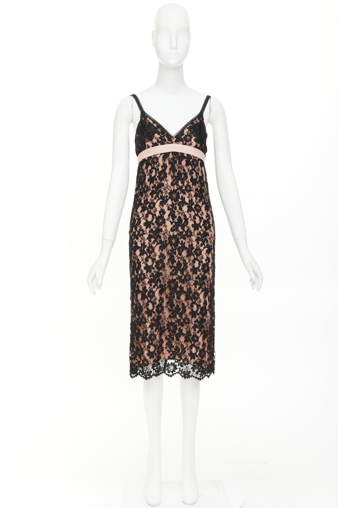 GUCCI 2021 Aria black floral lace logo jacquard lingerie cocktail dress IT36 XXS