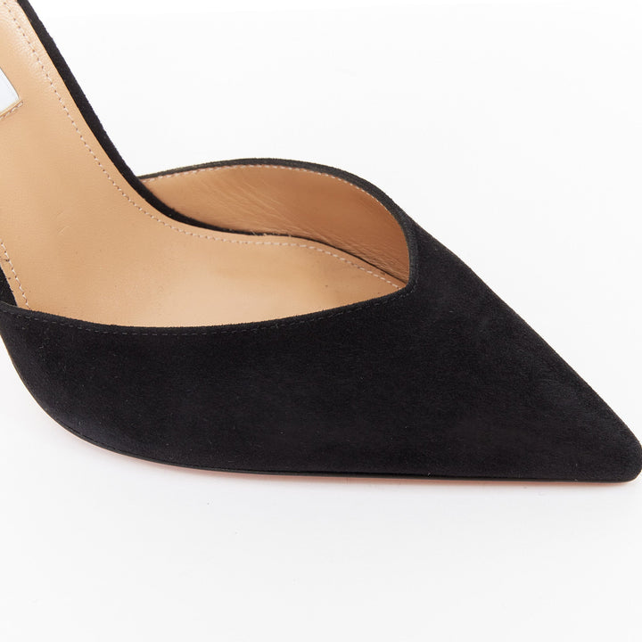 AQUAZZURA Uptown 105 black suede leather point toe dorsay pumps EU38