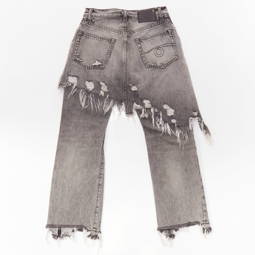 R13 grey distressed stone washed layered asymmetric skirt cropped jeans XS