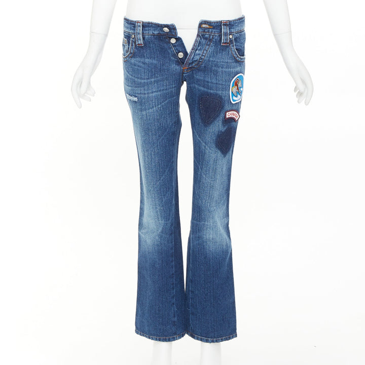 DSQUARED2 2004 Runway Chip Chip washed denim patch reworked bootcut jeans IT44 L