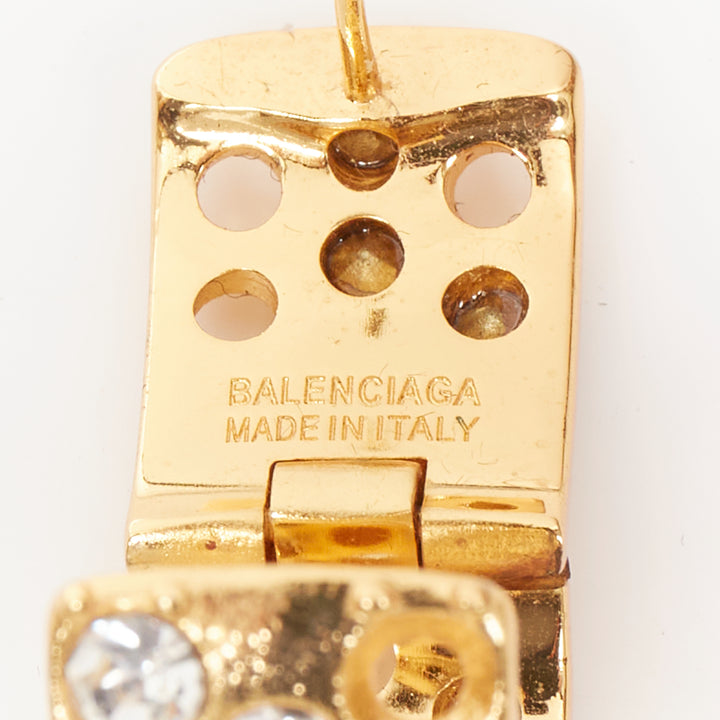 BALENCIAGA 2021 Demna gold tone logo crystals chunky U shape hoop earrings