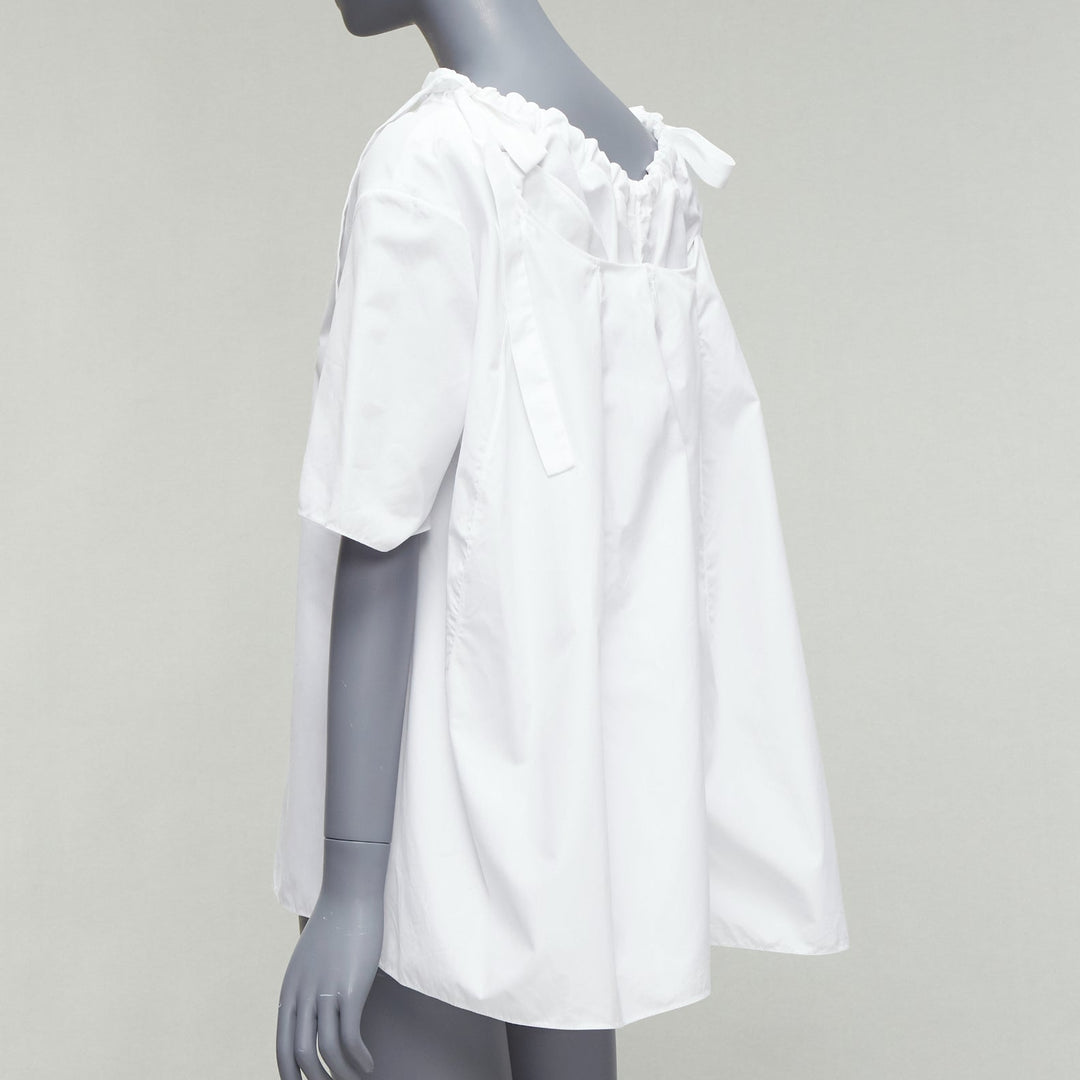 MARNI white 100% cotton side drawstring collar trapeze top IT38 XS