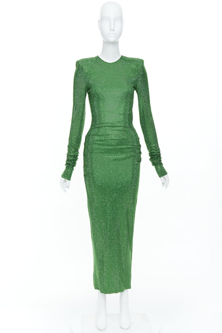 ALEXANDRE VAUTHIER COUTURE SS2019 Runway green crystal pad shoulder dress FR36 S