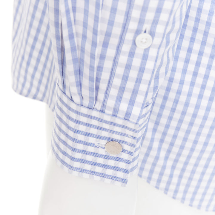 HERMES  blue white checked 100% cotton collared long sleeve shirt EU39 M