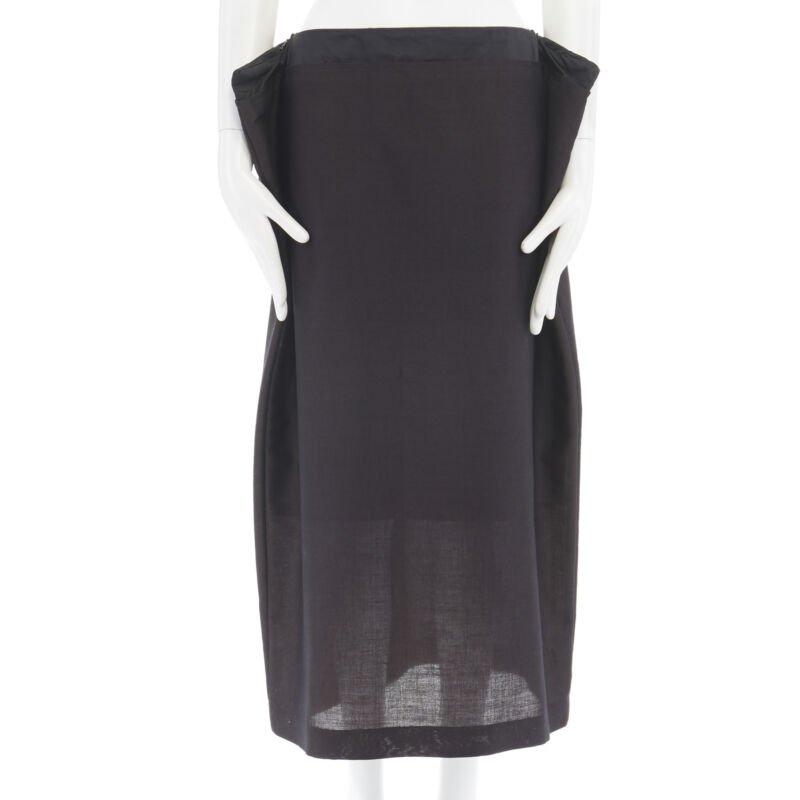 YOHJI YAMAMOTO black mohair blend zip waist structured square cut skirt JP1 S