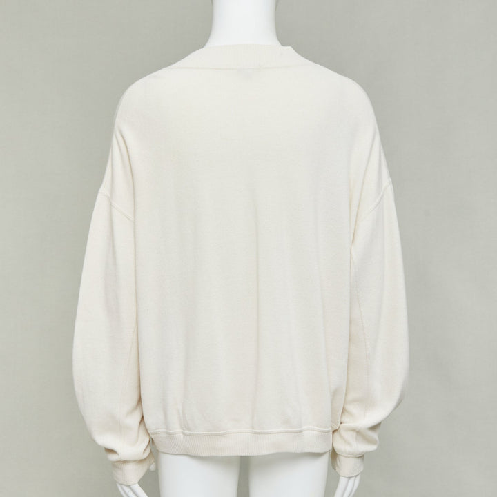 GIORGIO ARMANI cream wool blend button neck long sleeve sweater