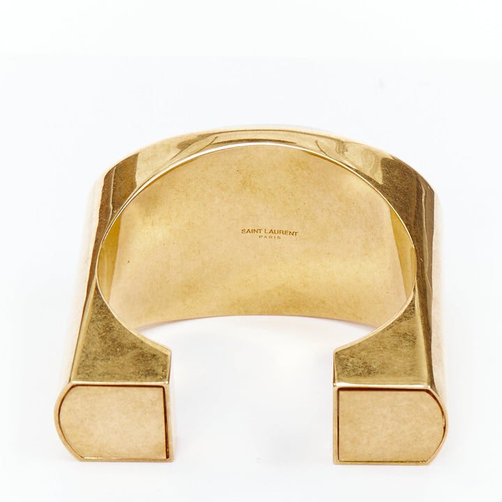 SAINT LAURENT Pierre oversized geometric marble stone gold bangle