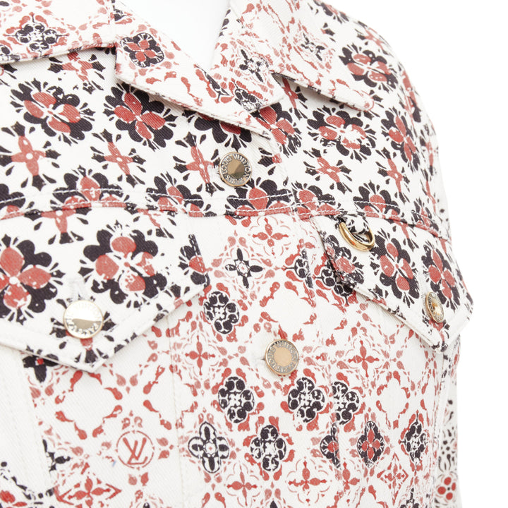 LOUIS VUITTON 2023 Vintage Monogram cream red floral denim crop jacket FR34 XS