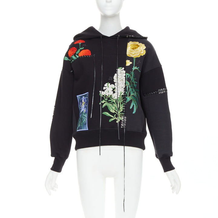 ALEXANDER MCQUEEN 2017 black multicolour embroidery patchwork hoodie IT40 S