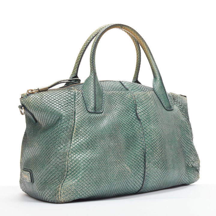 TOD'S D-Styling Bag blue green scaled leather panelled top handle tote