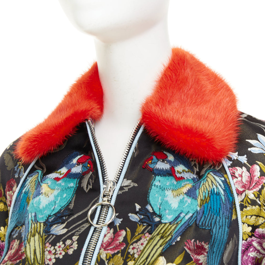 GUCCI 2016 Runway floral jacquard mink fur collar bomber jacket IT38 XS