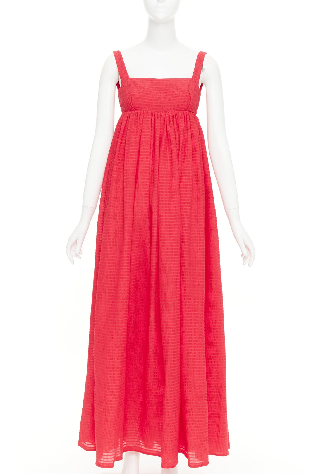 EMILIA WICKSTEAD Evelina red seersucker textured square neck maxi dress UK6 XS