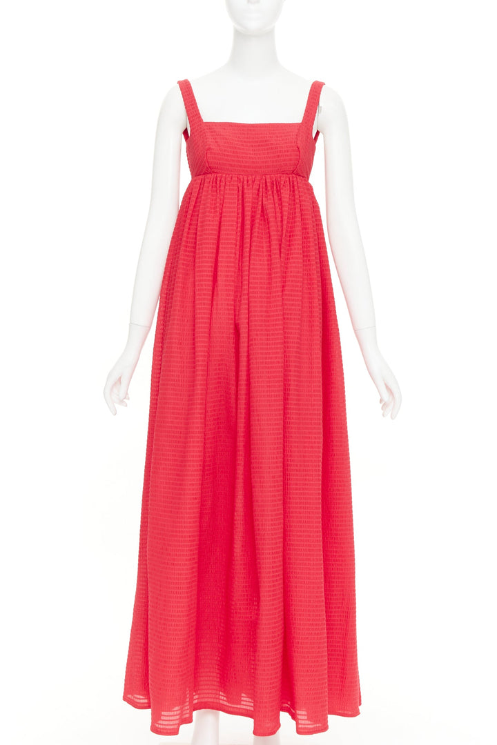 EMILIA WICKSTEAD Evelina red seersucker textured square neck maxi dress UK6 XS