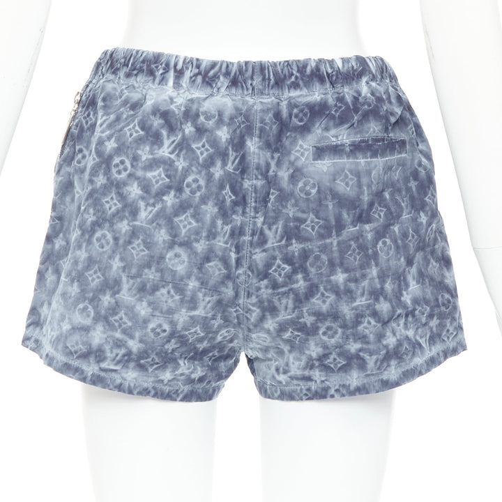 LOUIS VUITTON blue grey tie dye stencil effect monogram print shorts FR36 S