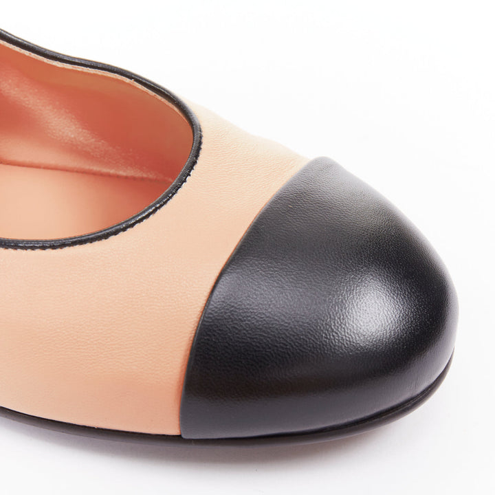CHANEL 2024 beige lambskin leather ribbon bow CC logo mary jane flats EU40