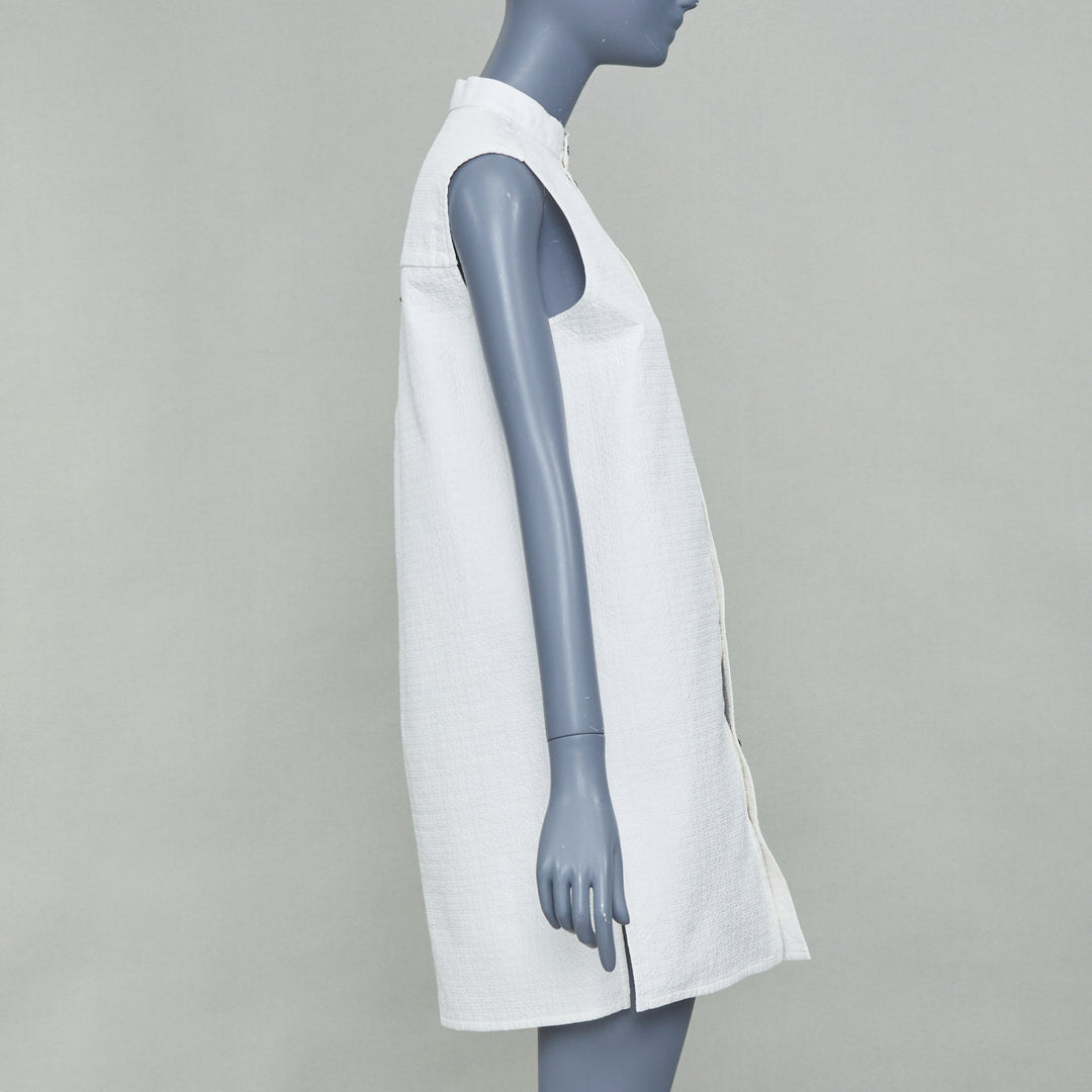 LOUIS VUITTON 2021 white cotton sleeveless mandarin collar shirt dress FR34 XS
