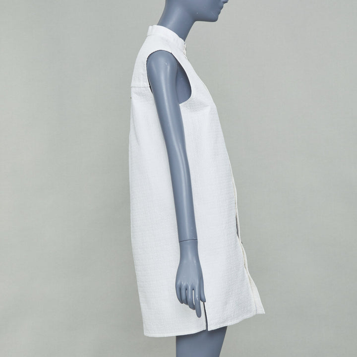 LOUIS VUITTON 2021 white cotton sleeveless mandarin collar shirt dress FR34 XS