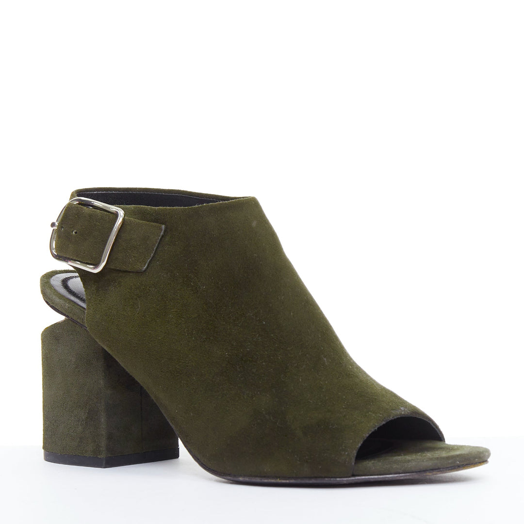 ALEXANDER WANG Nadia green suede silver cut out open toe heels EU39