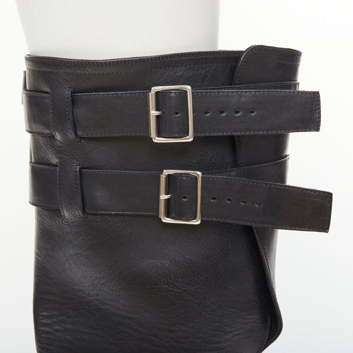 ANN DEMEULEMEESTER black leather silver multi buckles over the knee boots EU38